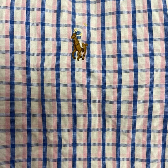 Excellent used condition men’s 18 neck Ralph Lauren pink & blue check button up - Picture 5 of 7